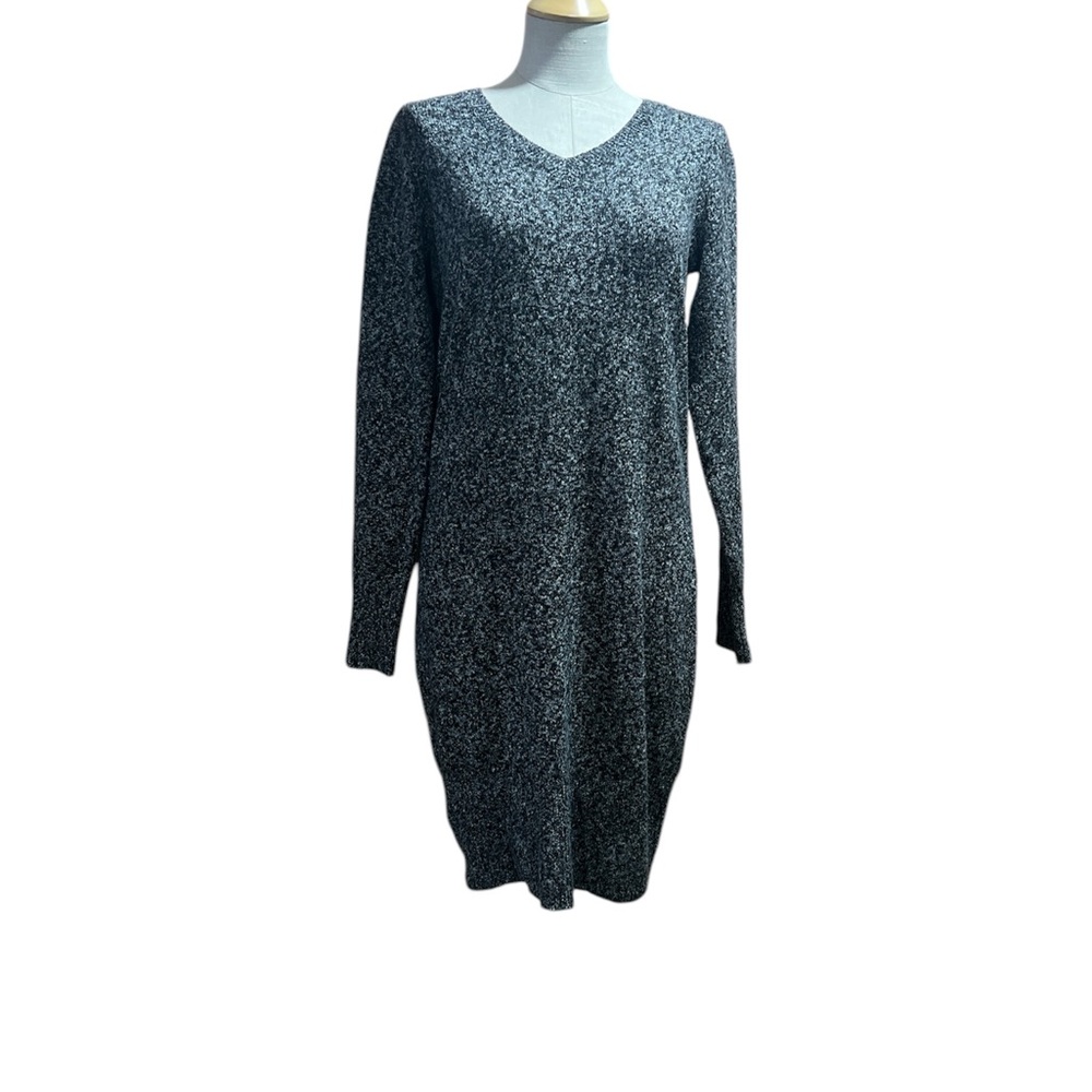 Gray V-Neck Long Sleeve Sweater Dress for Work